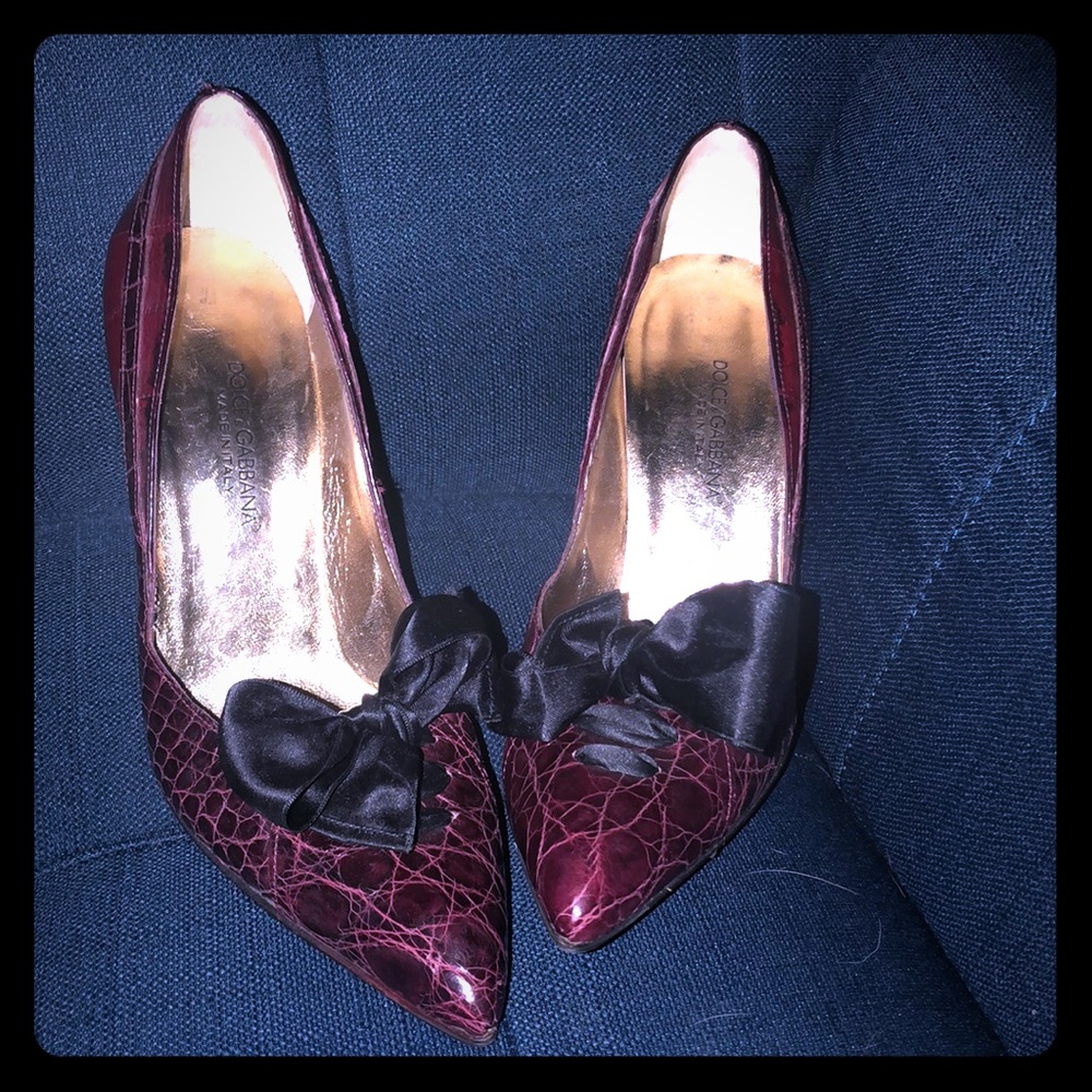 Dolce & Gabbana Burgundy Snake Skin Accents & Bows